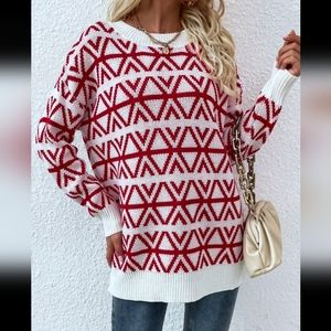 Red & White Geometric Sweater